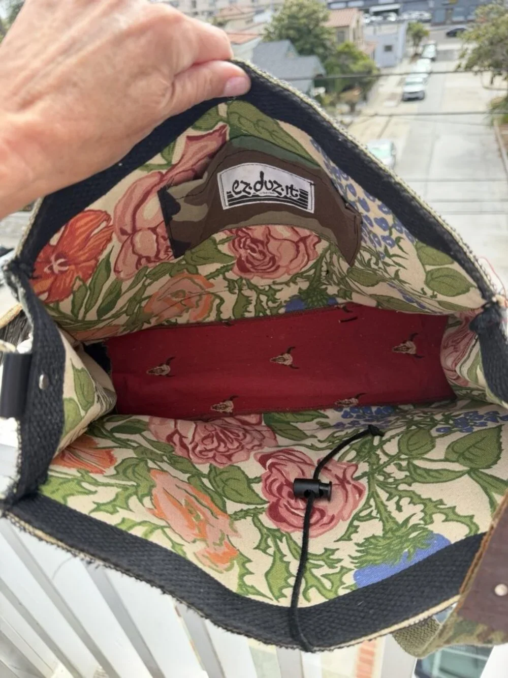 Vintage Handmade EzDuzit by Elliott pop-culture messenger leather camo vinyl bag